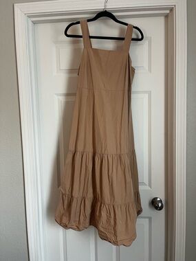 Madewell Beige Tiered Midi Dress with Square Neck